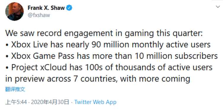 微软Xbox Game Pass游戏服务已超1000万人订阅
