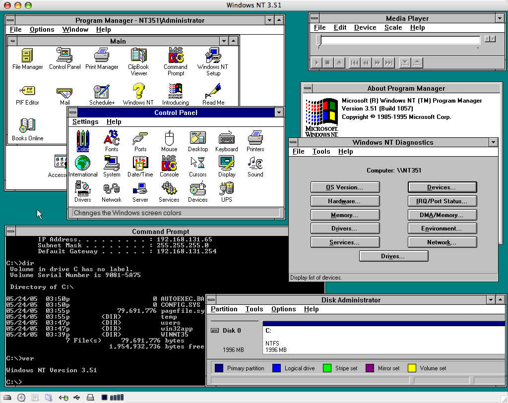 Microsoft 于1995年5月30日发布Windows NT 3.51