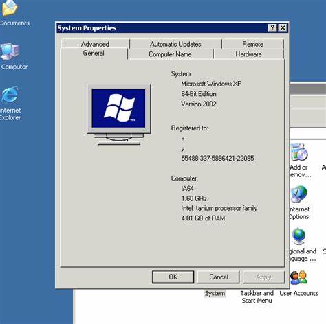 Microsoft 2001年发布了用于Itanium系统的Windows XP 64位版本（2002版）