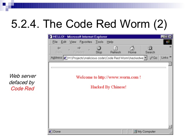 Code Red 于2001年发布，并开始对白宫网络服务器进行分布式拒绝服务（DDoS）攻击