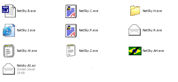 Netsky由Sven Jaschan创建，于2004年2月发布，通过电子邮件和Windows网络感染了数千台计算机