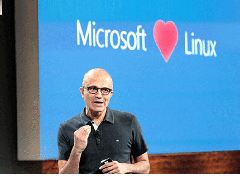 2014 年 10 月微软CEO 萨蒂亚·纳德拉在旧金山的活动中说道：“微软爱 Linux ！”