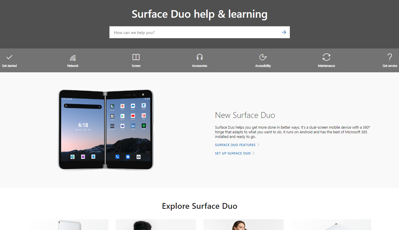 Microsoft Surface Duo支持页面现已上线（英文）