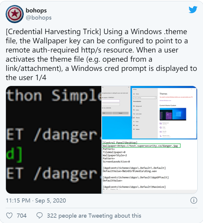Windows 10主题可能会被黑客利用窃取用户凭据