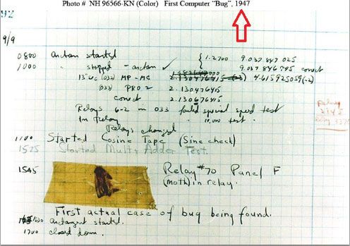 1947年9月9日葛丽丝·霍普（Grace Hopper）发现了计算机史上第一只程序“Bug”