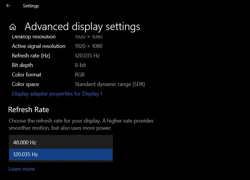 屏幕刷新率已发布在Windows 10 Modern 设置中