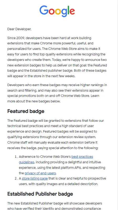 谷歌将给Chrome Web Store启用全新徽章 为用户提供可信任的扩展程序