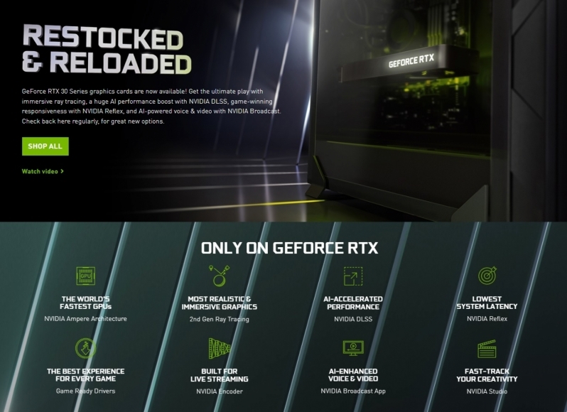 英伟达开启“Restocked and Reloaded”活动 RTX 30显卡全系现货上架