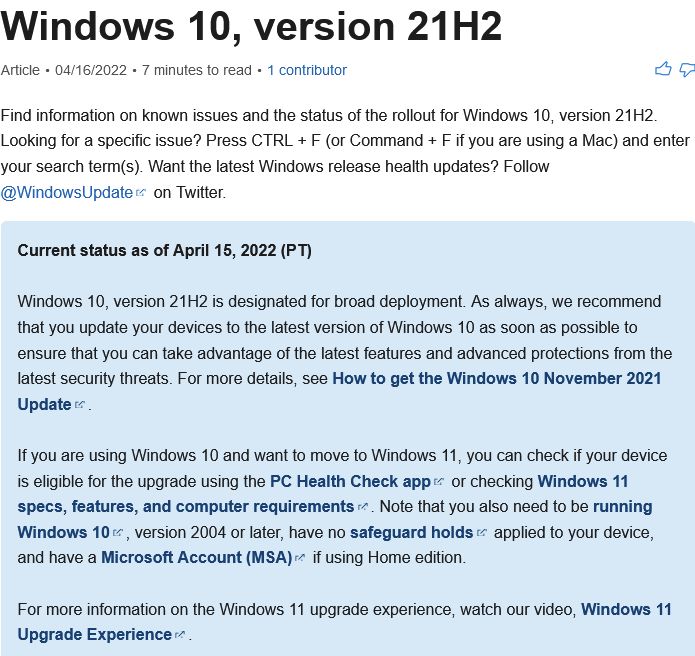 win10 21H2版已向所有人开放 将由微软支持到2023年6月
