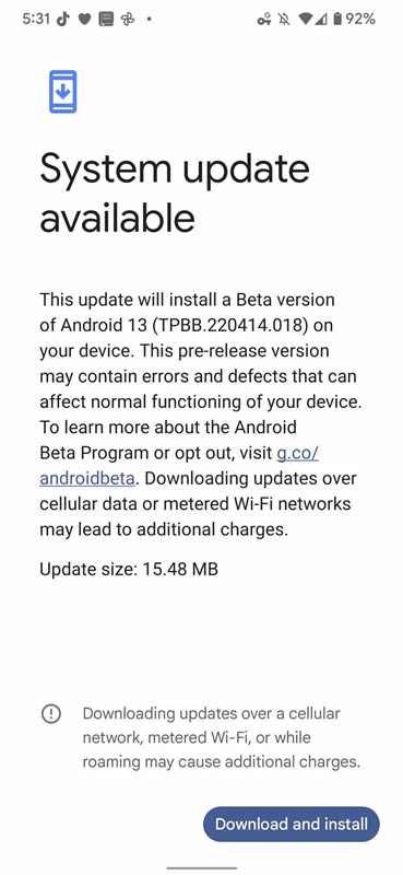Google推送Android 13 Beta 2.1更新 修复打开热点设备崩溃等问题