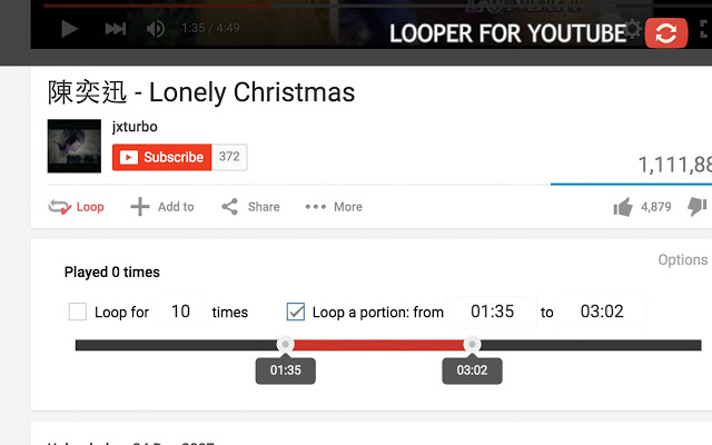 Looper for YouTube（自动重播）