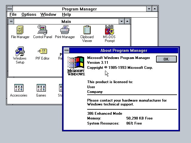 Microsoft Windows 3.11作为Windows 3.1的更新版本发布于1993年