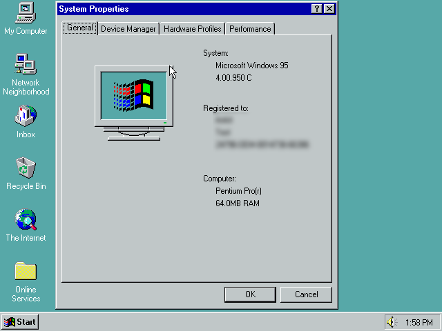 Microsoft 于1997年11月26日发布Windows 95（4.00.950C）