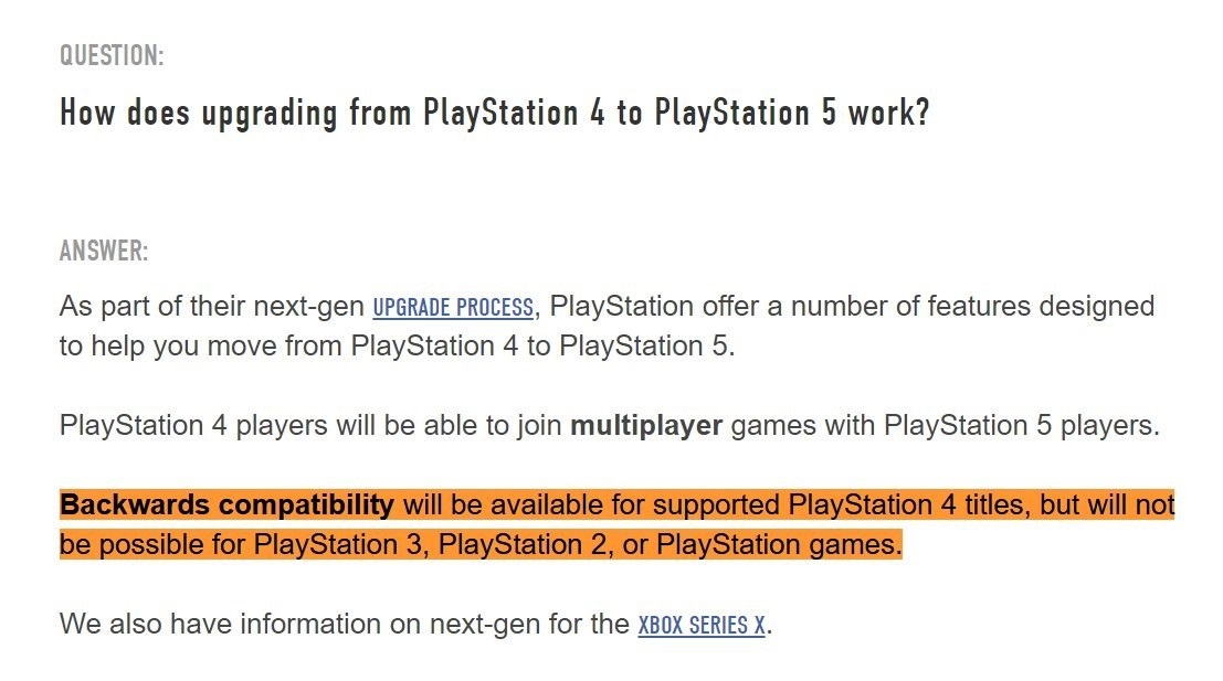2020年9月1日，育碧官方文件确认：索PS5 将不支持 PS1/PS2/PS3 的兼容