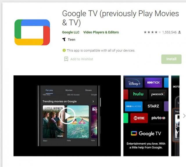 2020年10月，Play Movies & TV更名为Google TV，启用全新界面