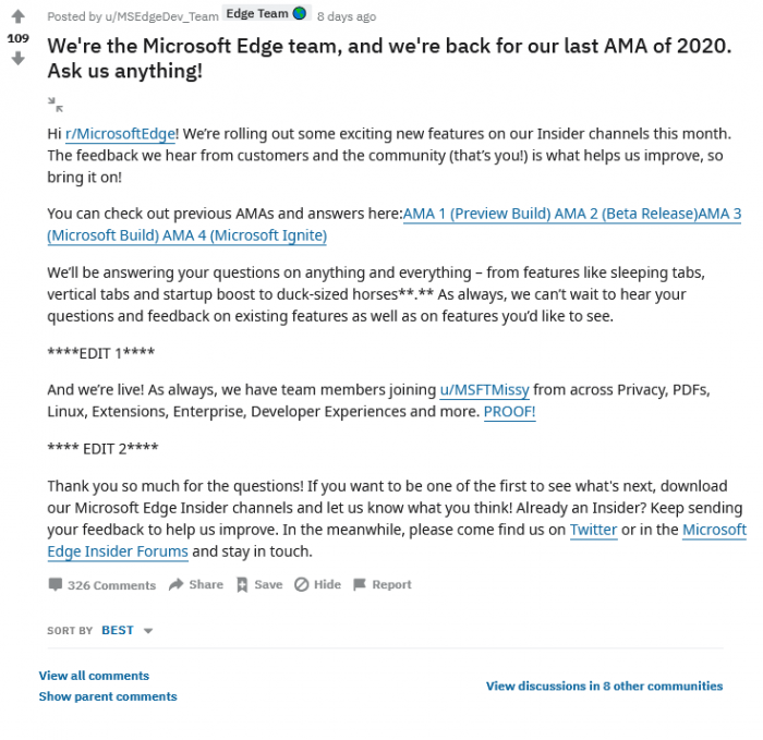 [图]微软：正统一移动端和桌面端Edge代码 暂停移动端扩展程序开发