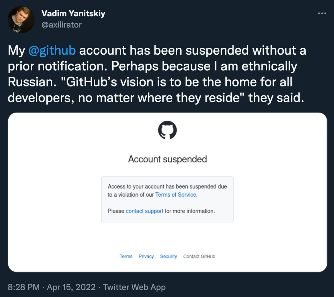 GitHub停用俄罗斯开发者账号 并未区分企业与个人账号