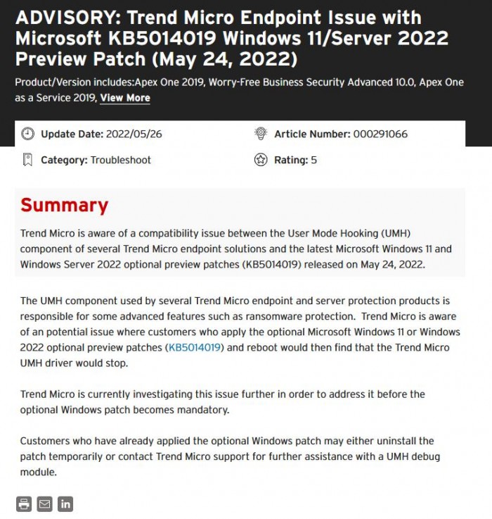 Windows 11可选更新导致Trend Micro无法正常执行全盘病毒扫描