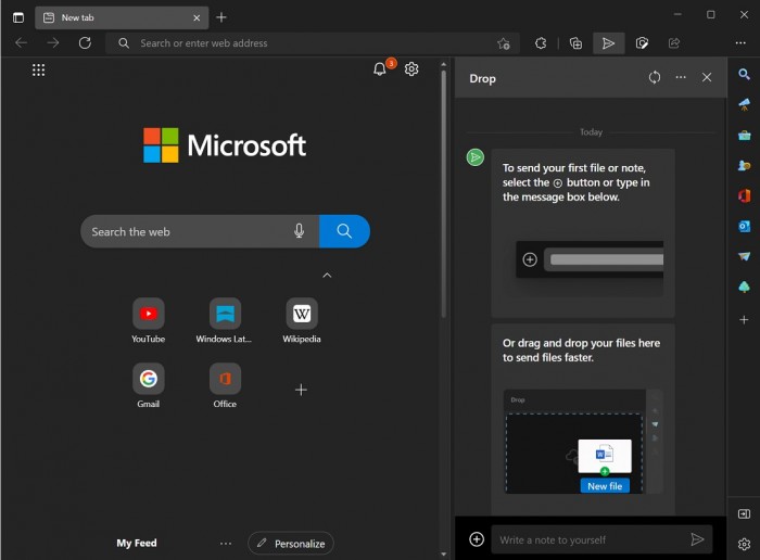 微软为Edge浏览器推出全新Drop功能 支持跨设备轻松共享文件和笔记